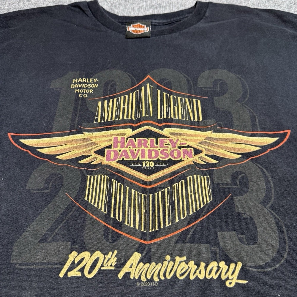 Harley Davidson T-Shirt 1903-2023 Motor Co  120th Anniversary Color Black Size L